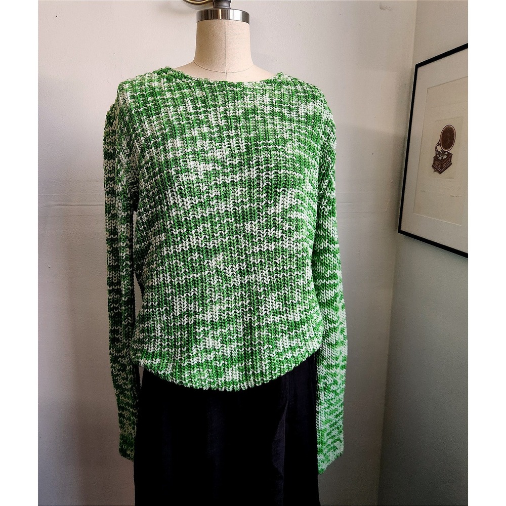 Belong by Celine Green White Marled Chunky Knit Crewneck Sweater Womens S